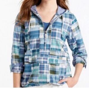 LL Bean Madras Plaid 100% Cotton Anorak Hoodie